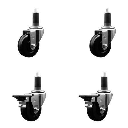 Service Caster 3.5'' Phenolic Wheel Swivel 1-1/4'' Expand Stem Caster Set 2 Brakes, 4PK SCC-EX20S3514-PHS-2-PLB-2-114